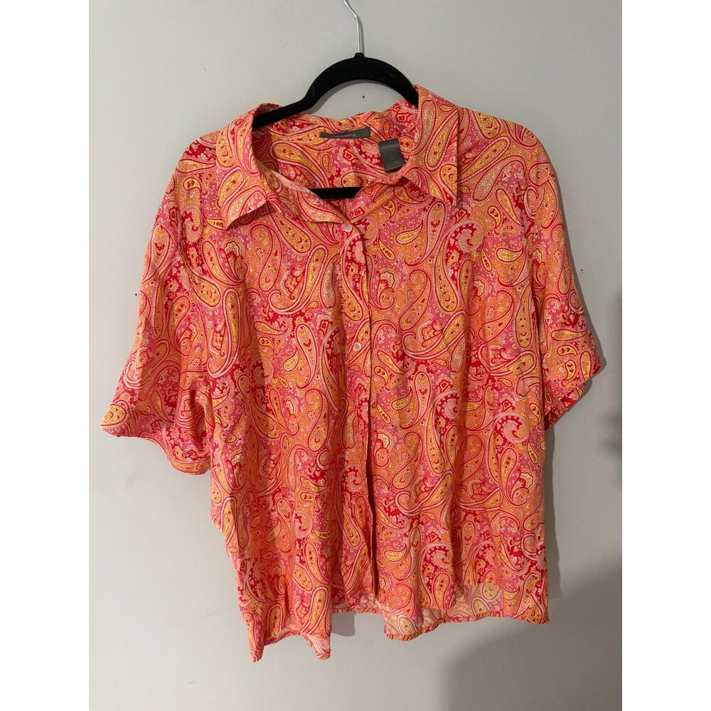 Liz Claiborne Paisley Print Button Front Blouse-Women's 2X